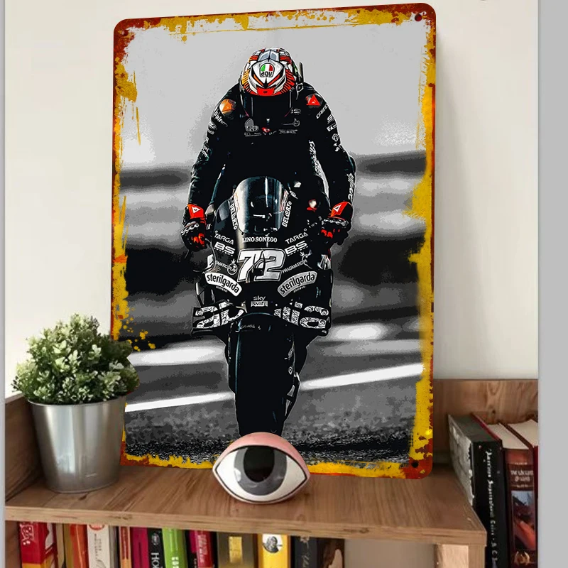 Motorcycle Racer Metal Tin Sign Speed Track Racing Theme Wall Art Home Decor