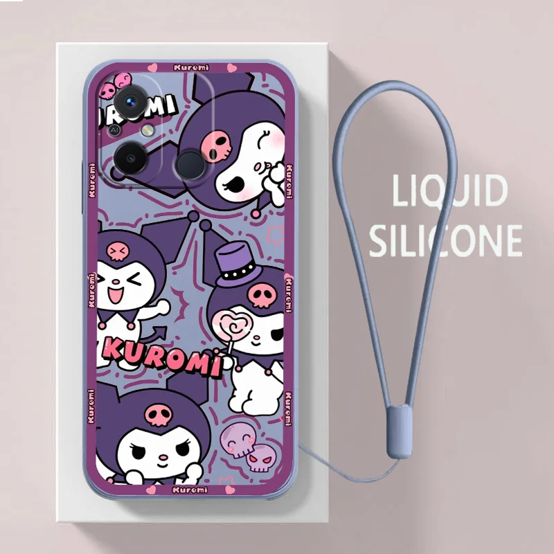 Kuromi Melody Cute For Xiaomi Redmi 12C 11 Prime A1 10 10X 9 9A 9T 9AT 8 8A 7 6 Pro 4G 5G Liquid Rope Soft Phone Case Coque Capa