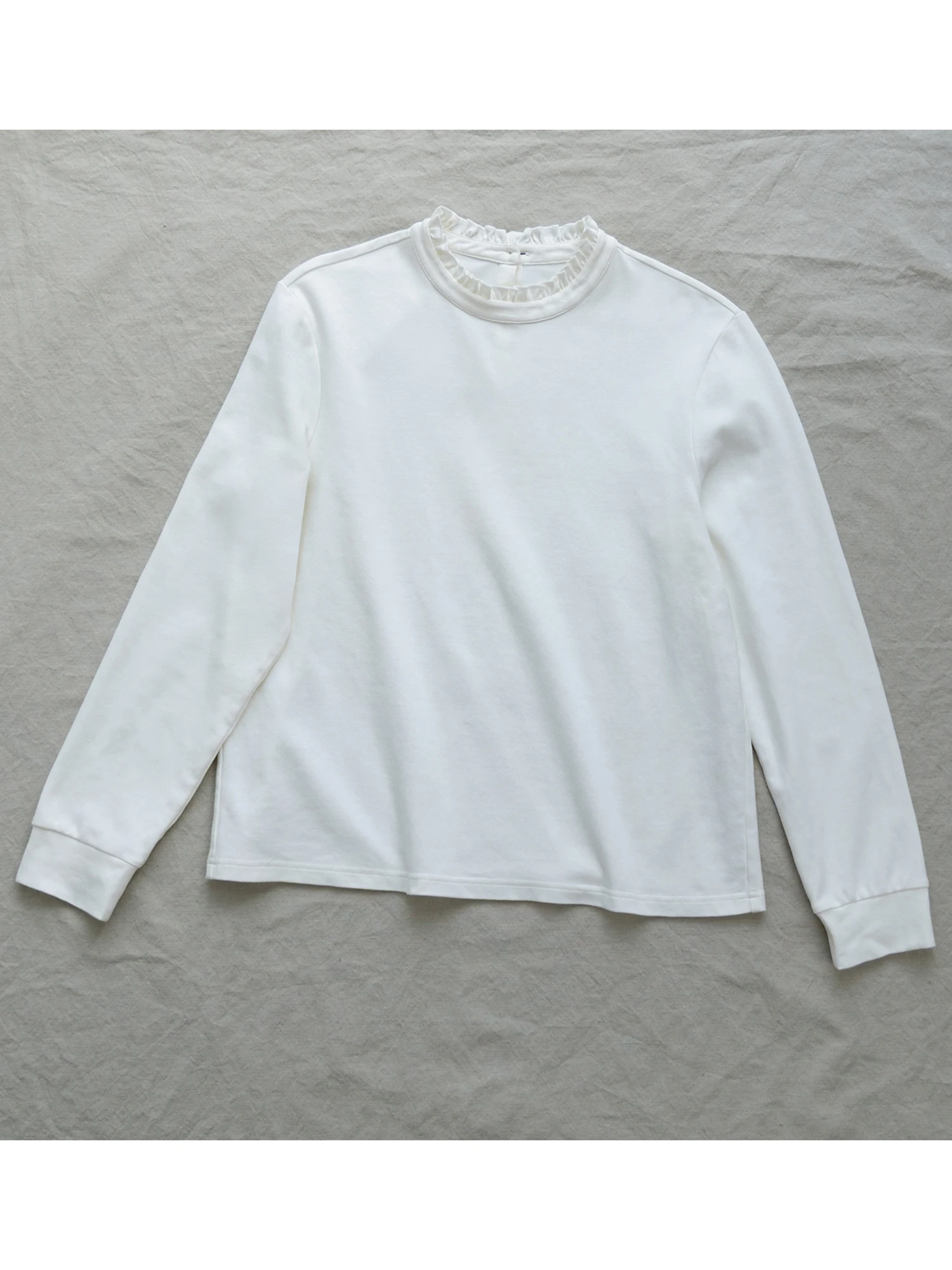 

Ladies Cotton Lace Collar Long Sve T-irt Comfortable Soft Casual Sle Base irt f High Ne Overhead Brued New Fall