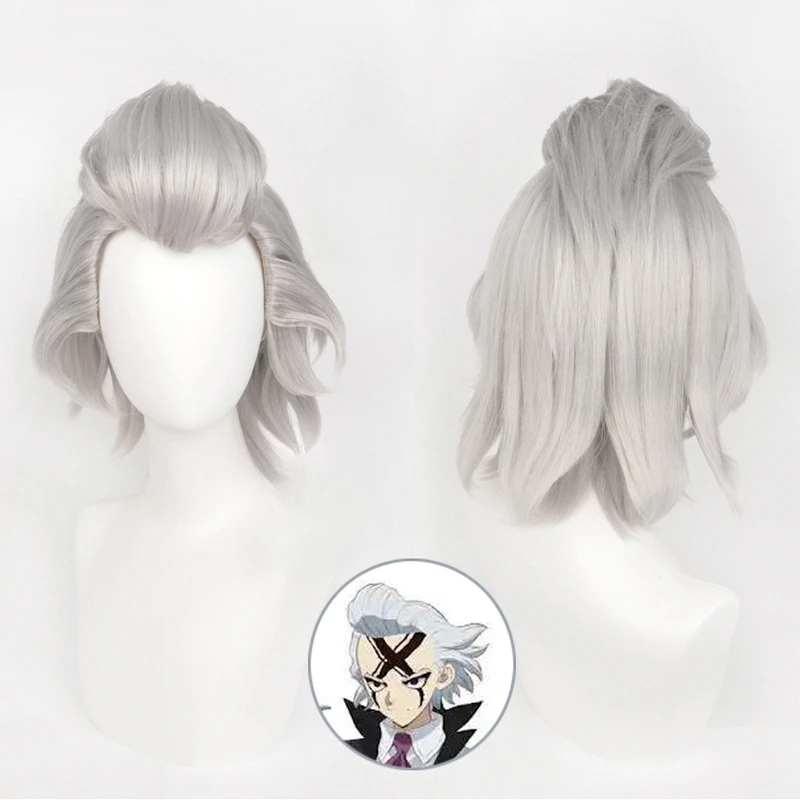 

Anime Jarrow Doctor Dr.Xeno Cosplay Wig White Grey Sliver Wigs Large Pompadour Haircut Houston Wingfield Party Carnival Dr.STONE