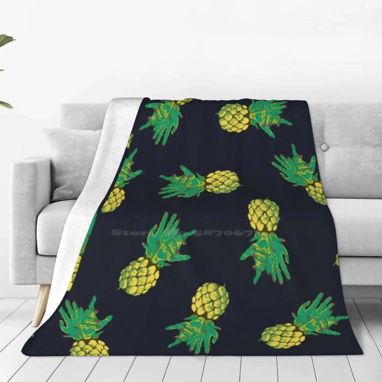 Zombie New Print Novelty Fashion Soft Warm Blanket Zombie Pineapple Fruit Blue Yellow Dead Scary Tropical Tropicalfruit