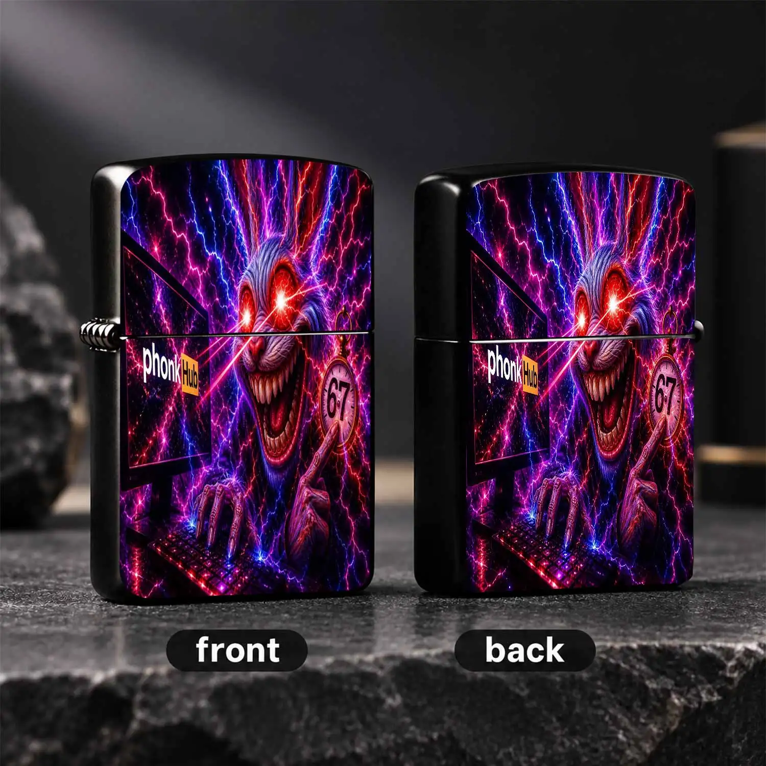 Cyber Phonk Rabbit Lighter, Glowing Neon Lightning Grotesque Design, Laser Red Eye Trendy Portable Lighter, Unique 67 Pocket Watch Creative Art Piece, Ideal For Gifting Daily Use Scenes Interesting And Humorous Lighters