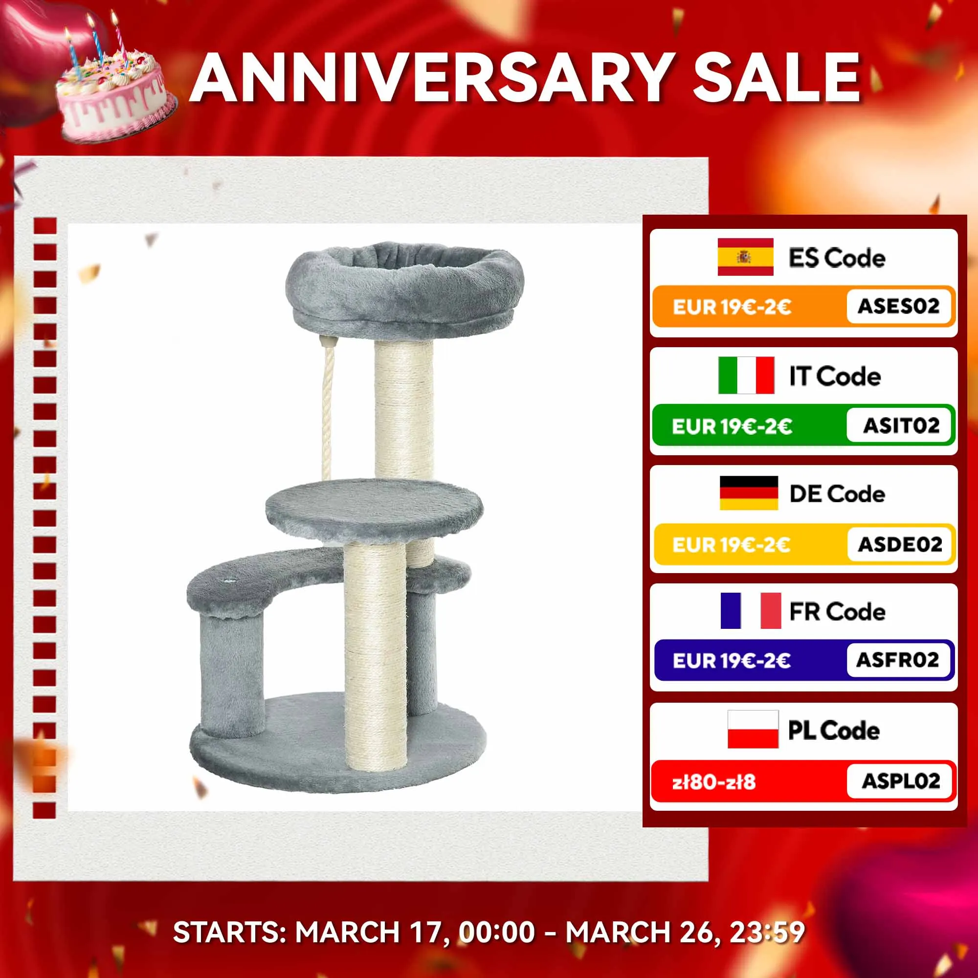 Albero raschietto per gatti PawHut con letto in peluche e pali in corda di Sisal