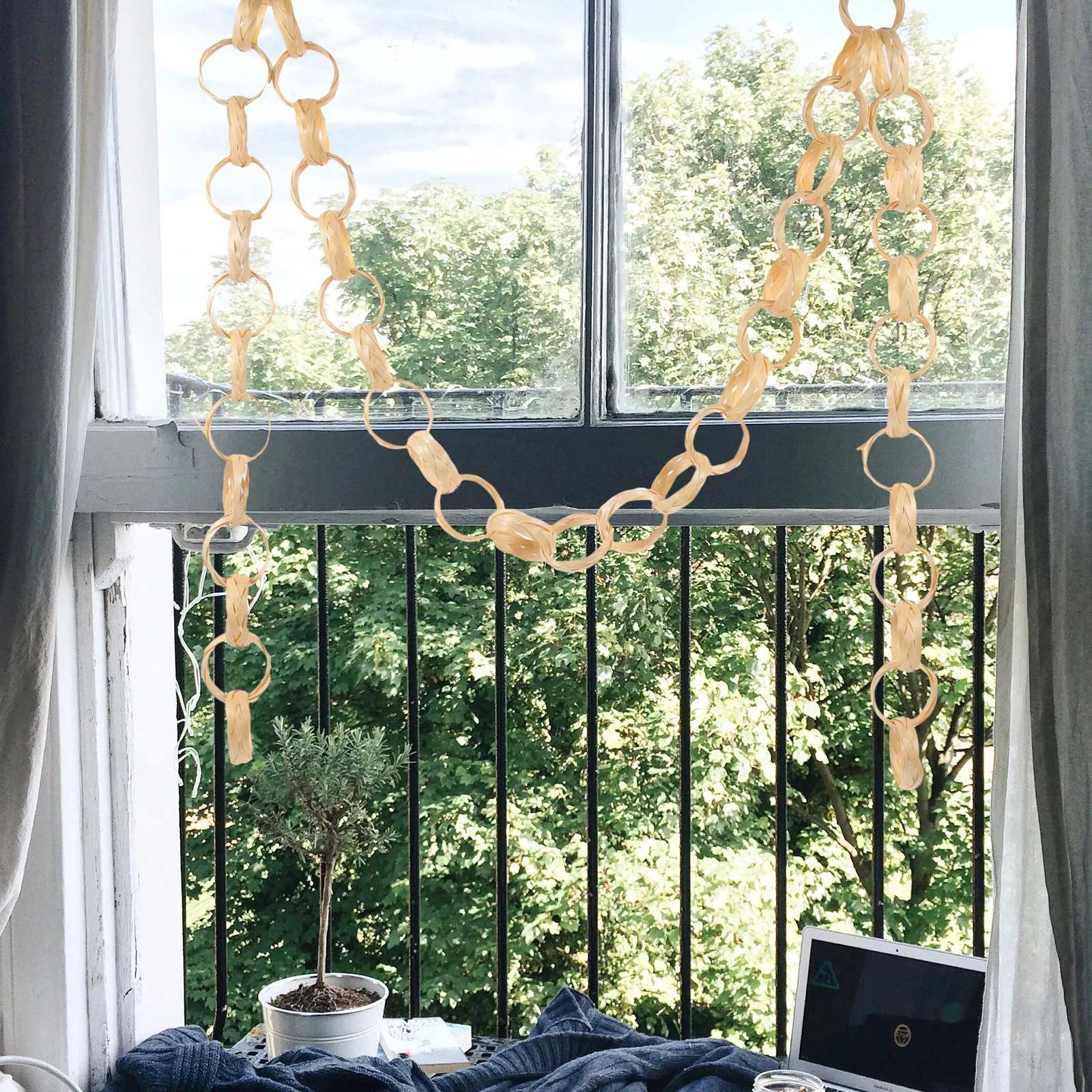 Bamboo Chain Door Curtain DIY Unfinished Linked Screen for Window Wall Hanging Indoor Outdoor Home Decor