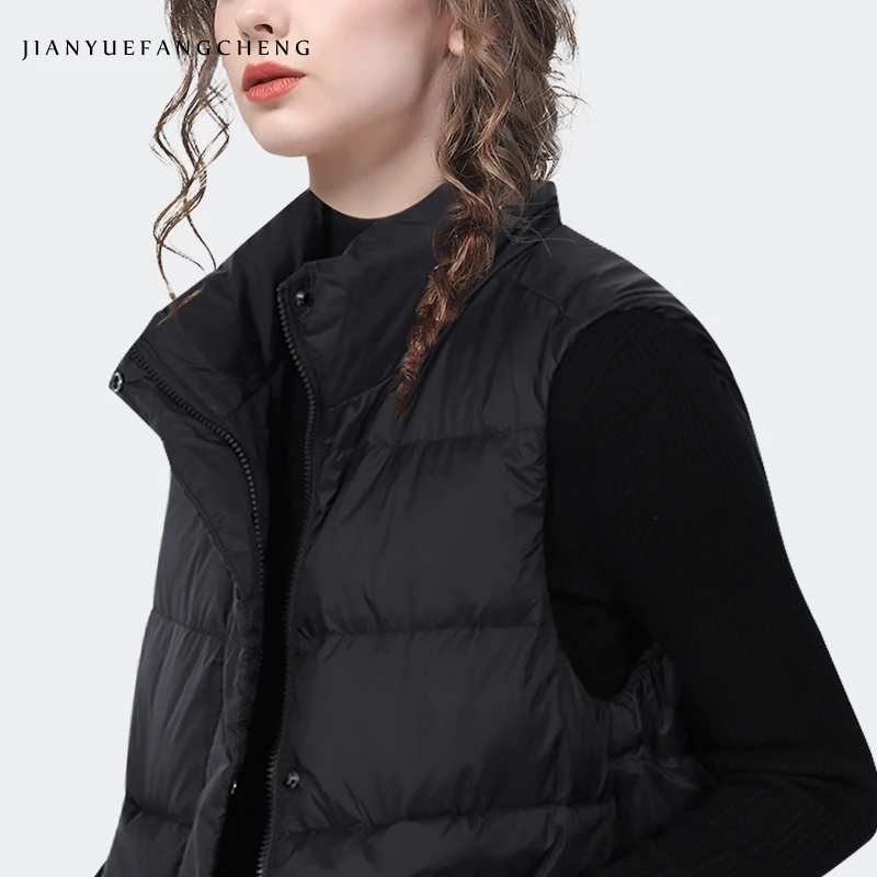 Moda feminina sem mangas preto para baixo jaqueta quente leve aconchegante casual colete puffer casaco