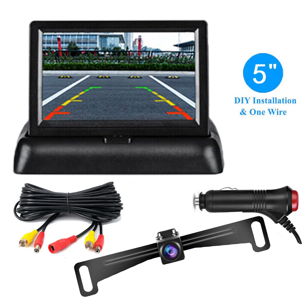 

Bileeko Car Rear View Camera 5" Folding Monitor LCD HD Screen Reverse Backup Camera Parking System