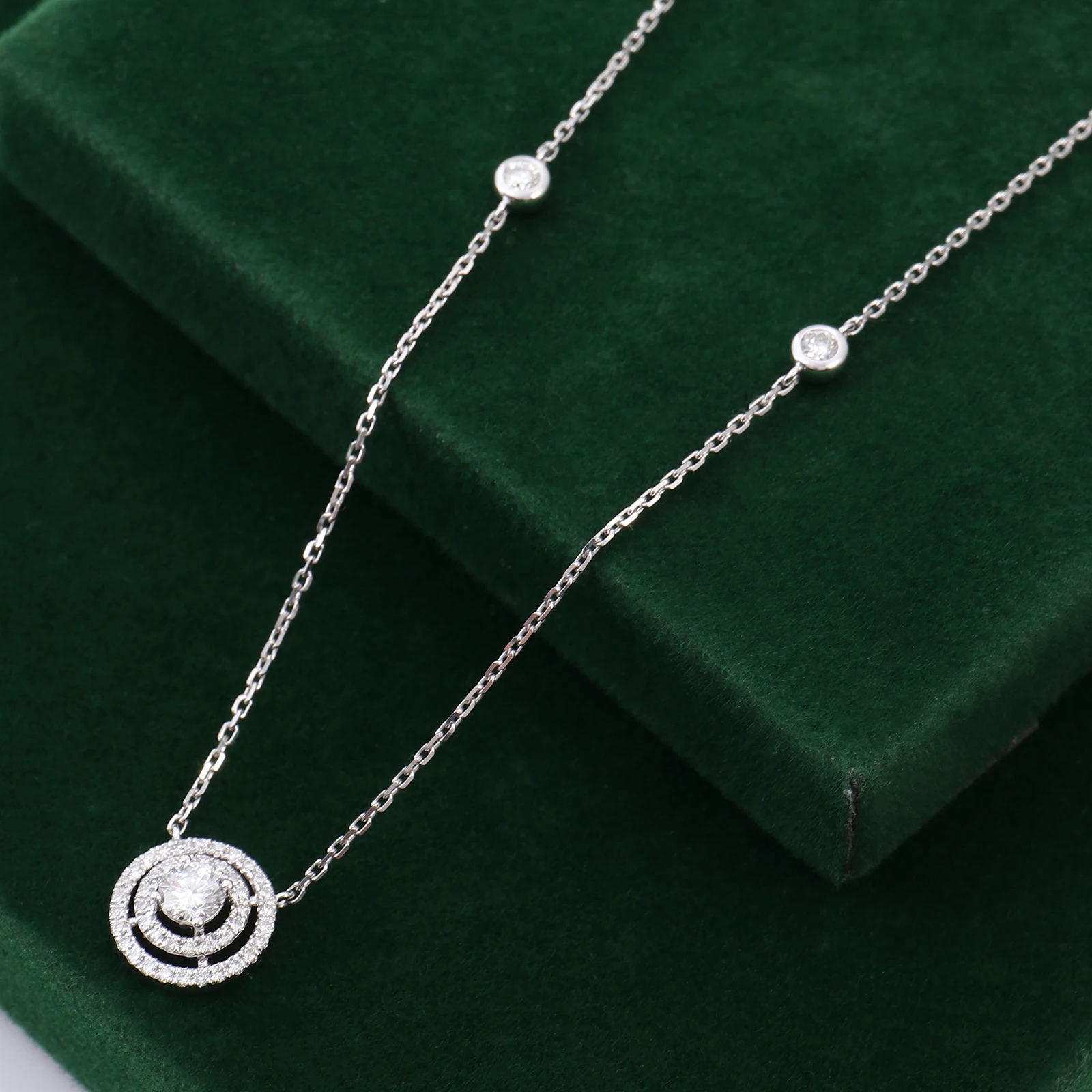 Provence 18K White Gold diamond necklace for women 0.29ct DEF VVS lab grown diamond Circle halo Pendant Necklace Birthday Gift