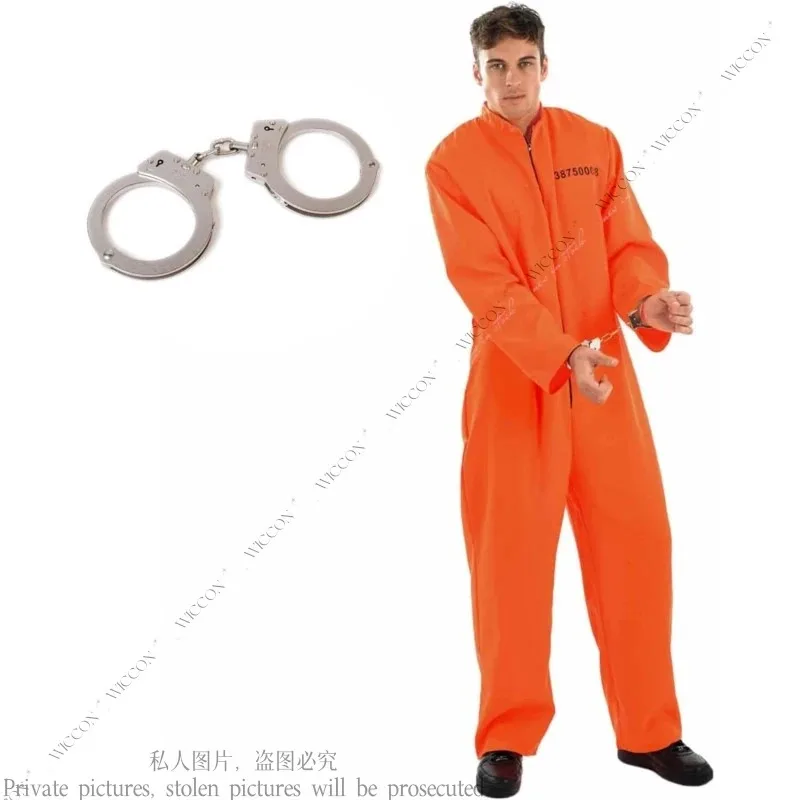 

American Prisoner Pants Man Jumpsuit Adult Orange Prison Uniform Cosplay Halloween Costume Womans;3,k8't,