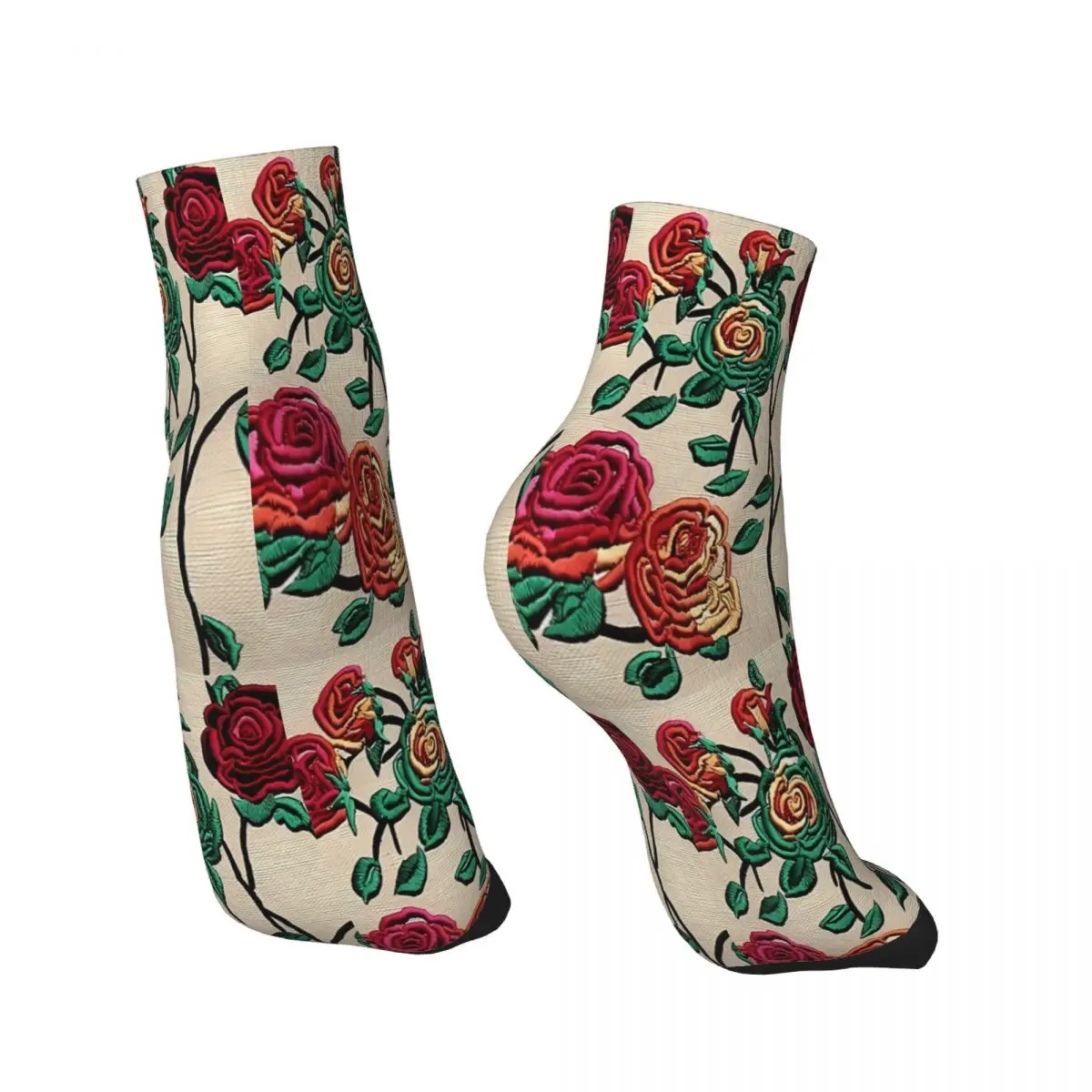 Colorful Roses Embroidery Flowers Ankle Socks Male Mens Women Winter Stockings Hip Hop