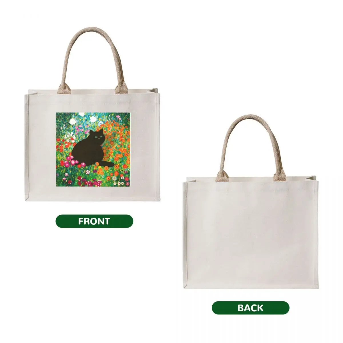 Gustav Klimt Cat ,Klimt Garden Cat , Funny Cat mom gift, Black Art Tote Bag tote bag woman Big bag women