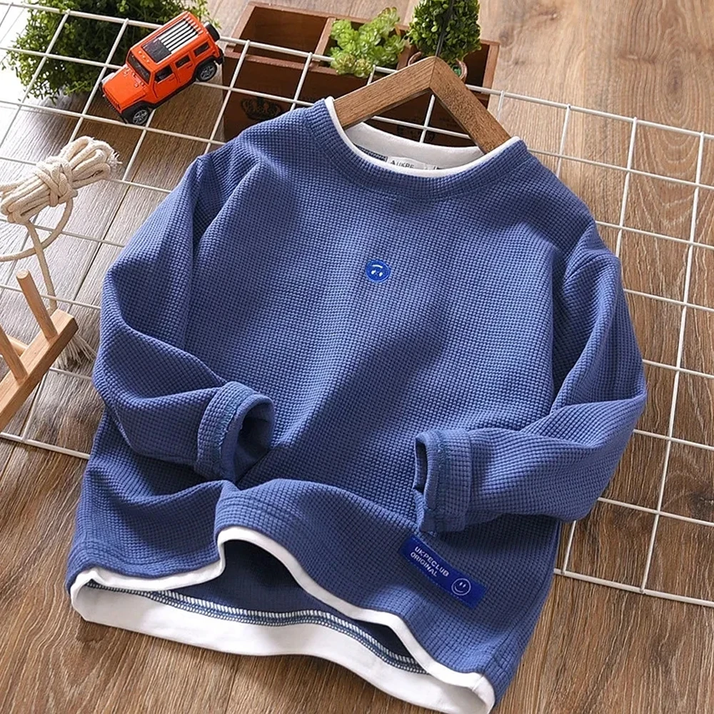 Boys Sweatshirt Kids Hoodie Toddler Cartoon Print Pullover 2024 Spring Fall 3 To 12Yrs Children's Clothes Teenagers Waffle Tops