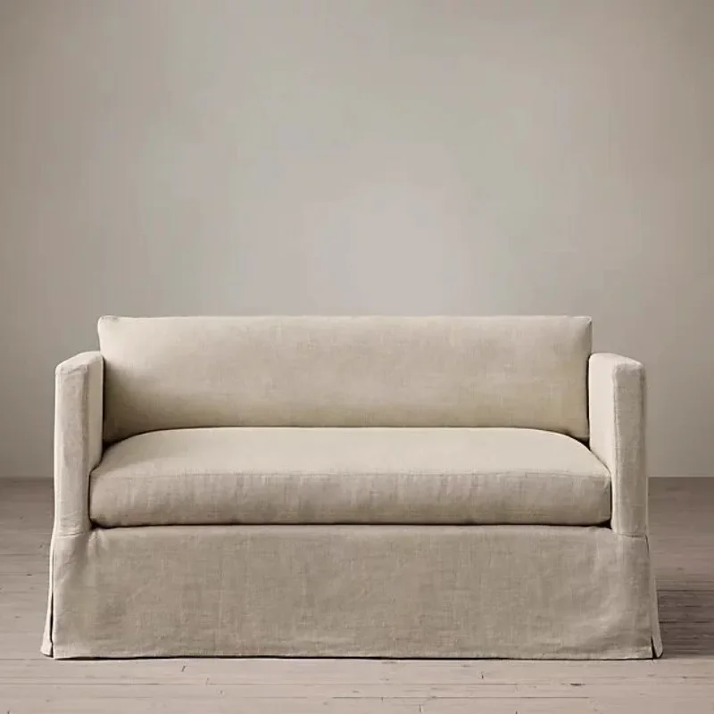 أريكة قماش كتان حديثة وبسيطة لغرفة المعيشة قابلة للإزالة والغسل، مجموعة أمريكية قديمة، أريكة مفردة مزدوجة ثلاثية
