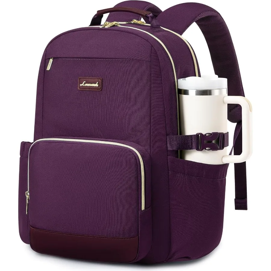 LOVEVOOK Zaino per laptop da donna con tasca per tazza di grande capacità Borsa per computer portatile da 18 pollici Borsa da viaggio per zaino W