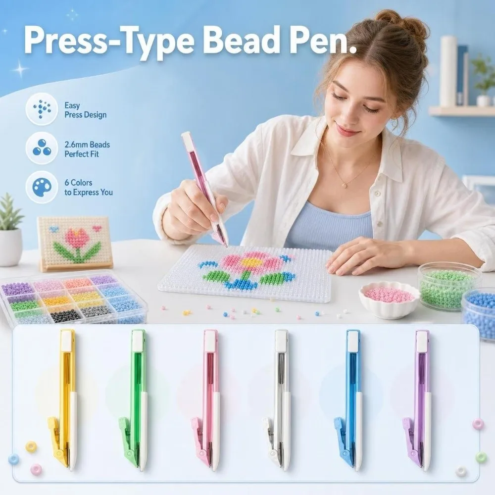 2in1 Press-Type Fuse Bead Pen Efficient Jam-Free Perler Bead Placement Pen Comfortable Grip Time-Saving Collage Bead Tool