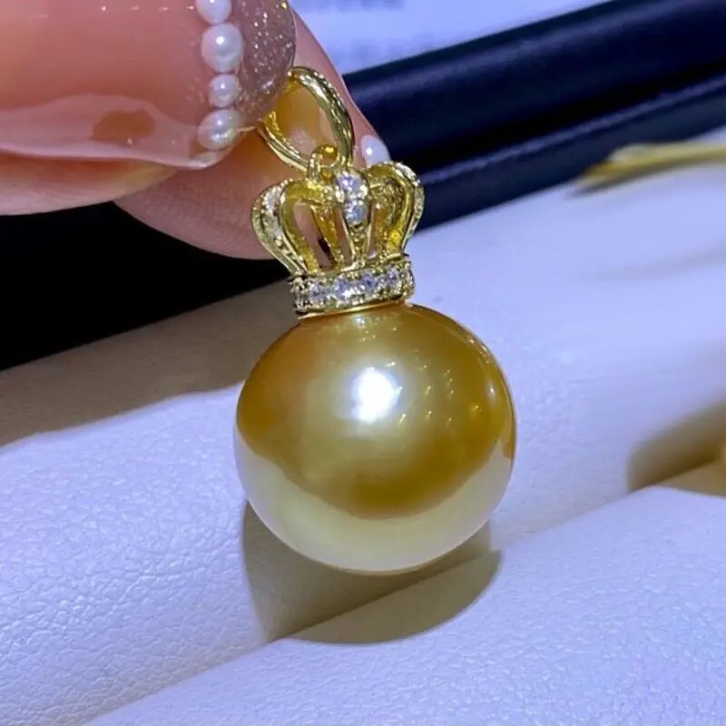 

Gorgeous AAAAA 16mm Round South Sea Gold Shell Pearl Pendant Necklace 18" 925sFine Jewelry Gifts