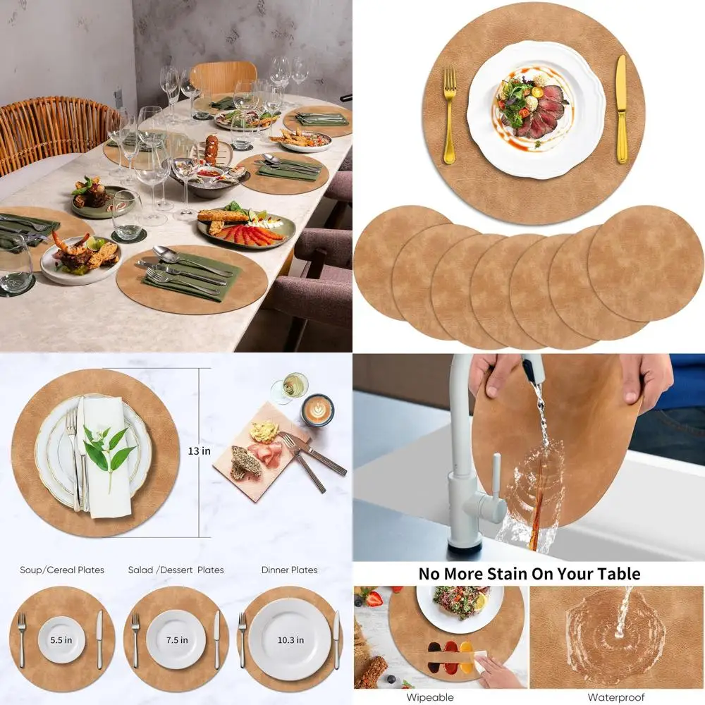 

Набор из 8 термостойких, моющихся круглых салфеток из искусственной кожи, водонепроницаемых ковриков для столовых приборов для кухни и столовой, верблюда