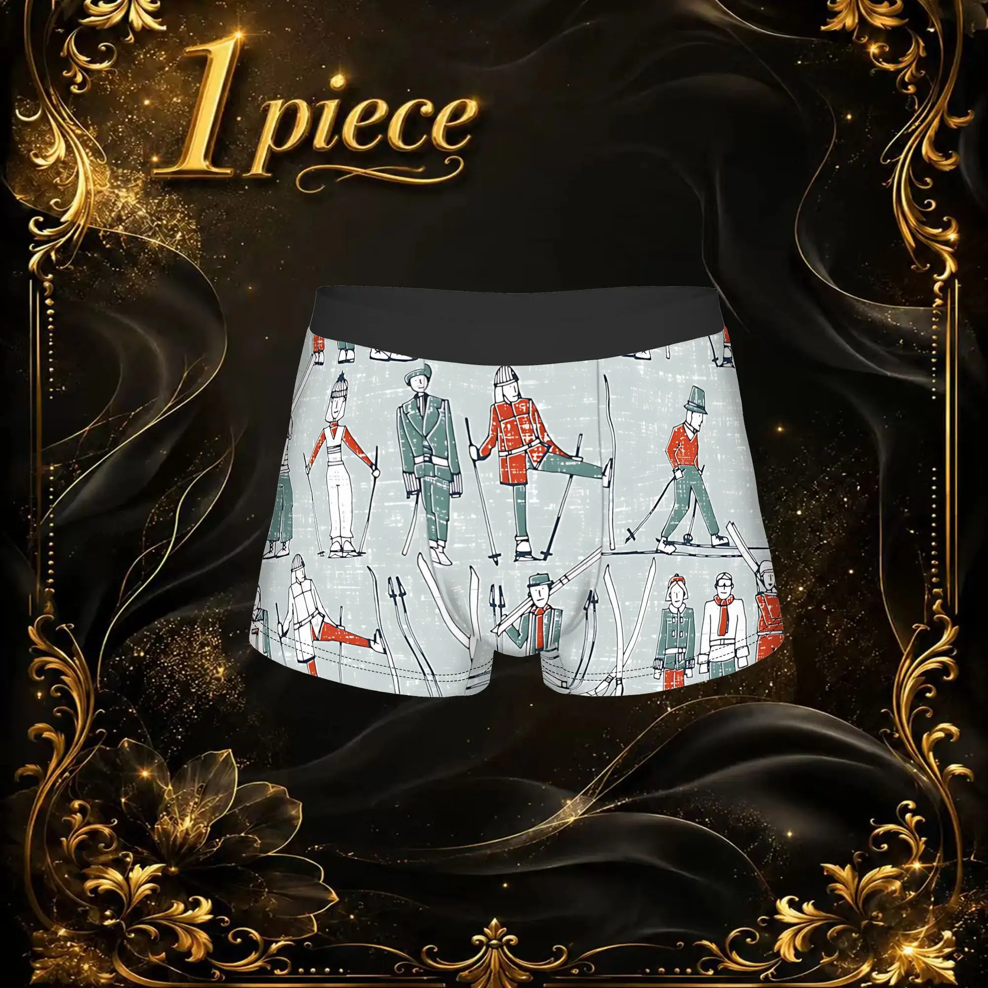 1pc Popular Vintage Ski Linen boxers  Novelty Panties Men's Underwear Print Shorts Boxer Briefs