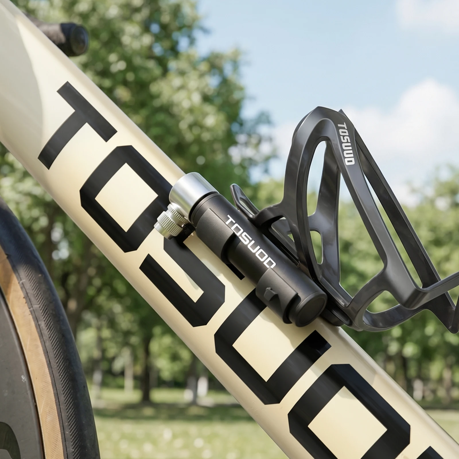 TOSUOD Mini-Fahrradpumpe, kompakt, tragbar, Hochdruckpumpe, universell für Rennräder, faltbare Fahrradpumpe – Detail 6