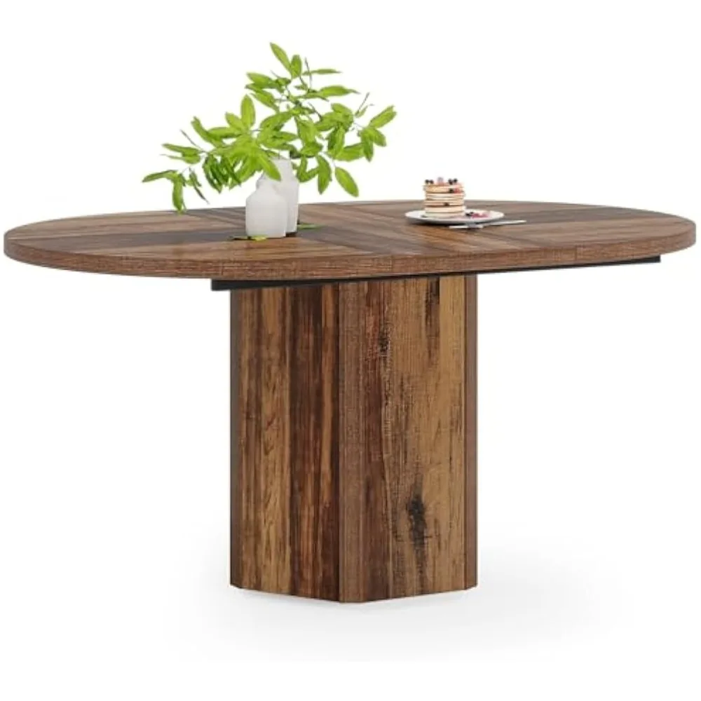

55.12 Inches Oval Dining Table for 4-6 People, Wood Kitchen Table, Rustic Dinner Room Table, Home Furniture Kitchen Table for K