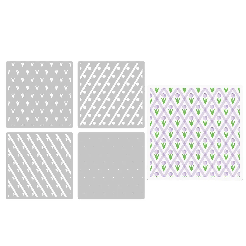 

MangoCraft 4pcs Tulip Flowers In Girds Plastic Stencil For Decor DIY Scrapbooking Supplies Embossing Stencils For Paper Cards