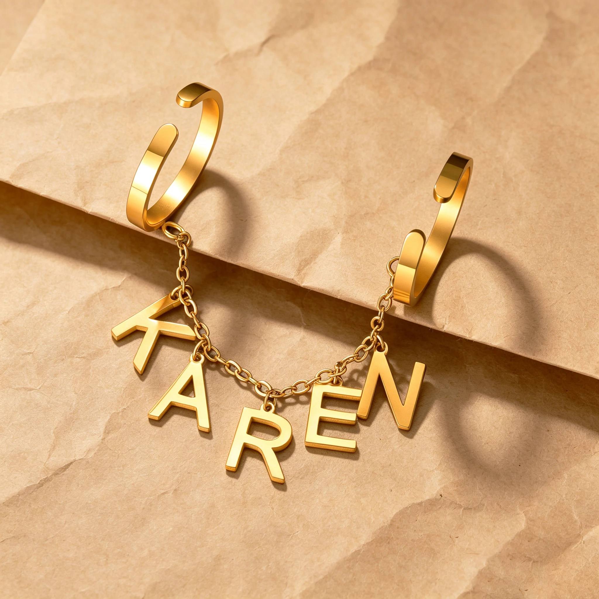 Custom Hang Letters Ring Stainless Steel Jewelry Adjustable Open Double Fingers Rings Linked Chain Personalized for Women Gift