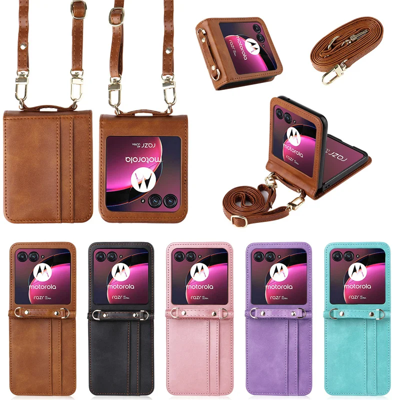 For Motorola Moto Razr 40 Ultra non-slip Crossbody bag Wallet Phone Case for Moto Razr Plus 2023 Leather Phone Case