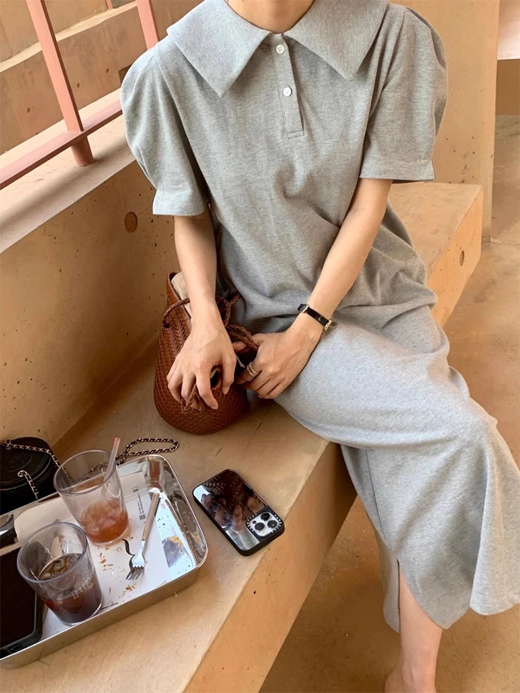 Liangliang rétro Ne ort Sve t-shirt Dr femmes été nouvelle jupe longue décontractée coton confortable respirant