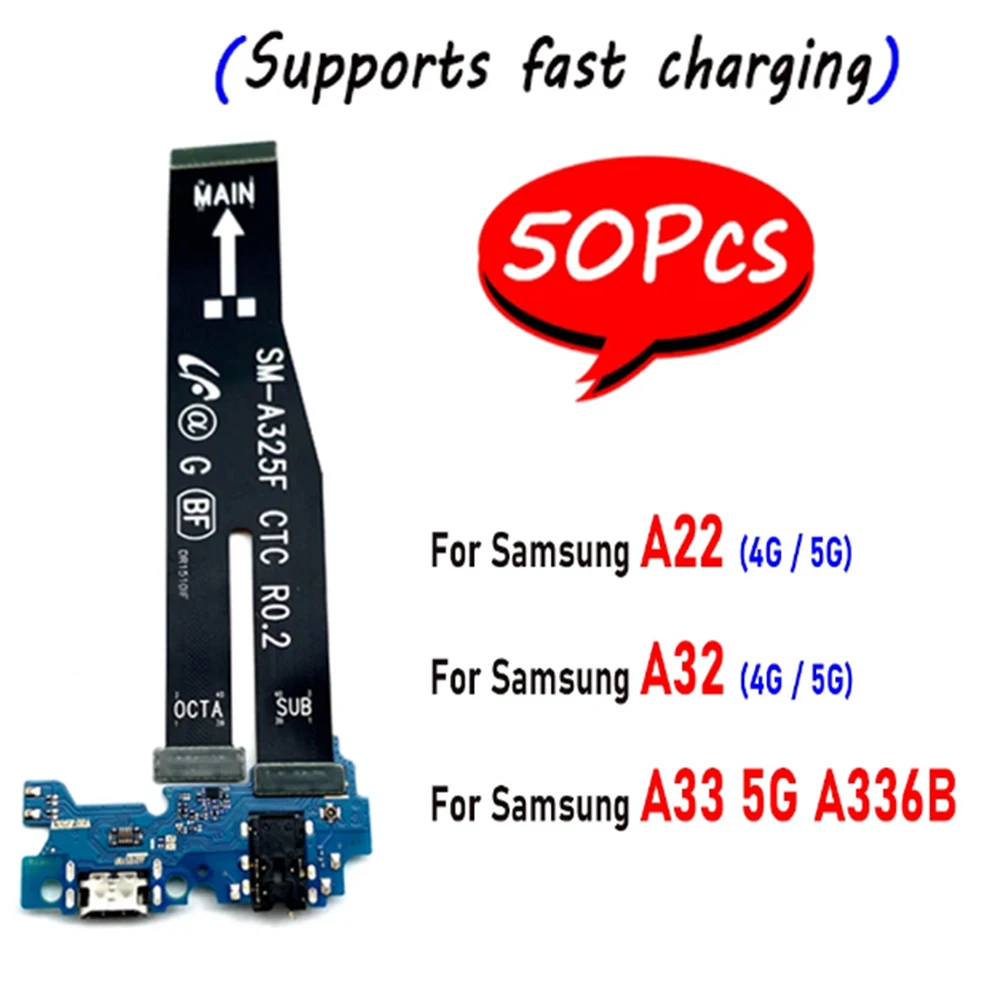 

50Pcs，Tested USB Charging Connector Microphone Board Main Motherboard Flex Cable Parts For Samsung A22 A32 4G A33 5G A53 A54 A72