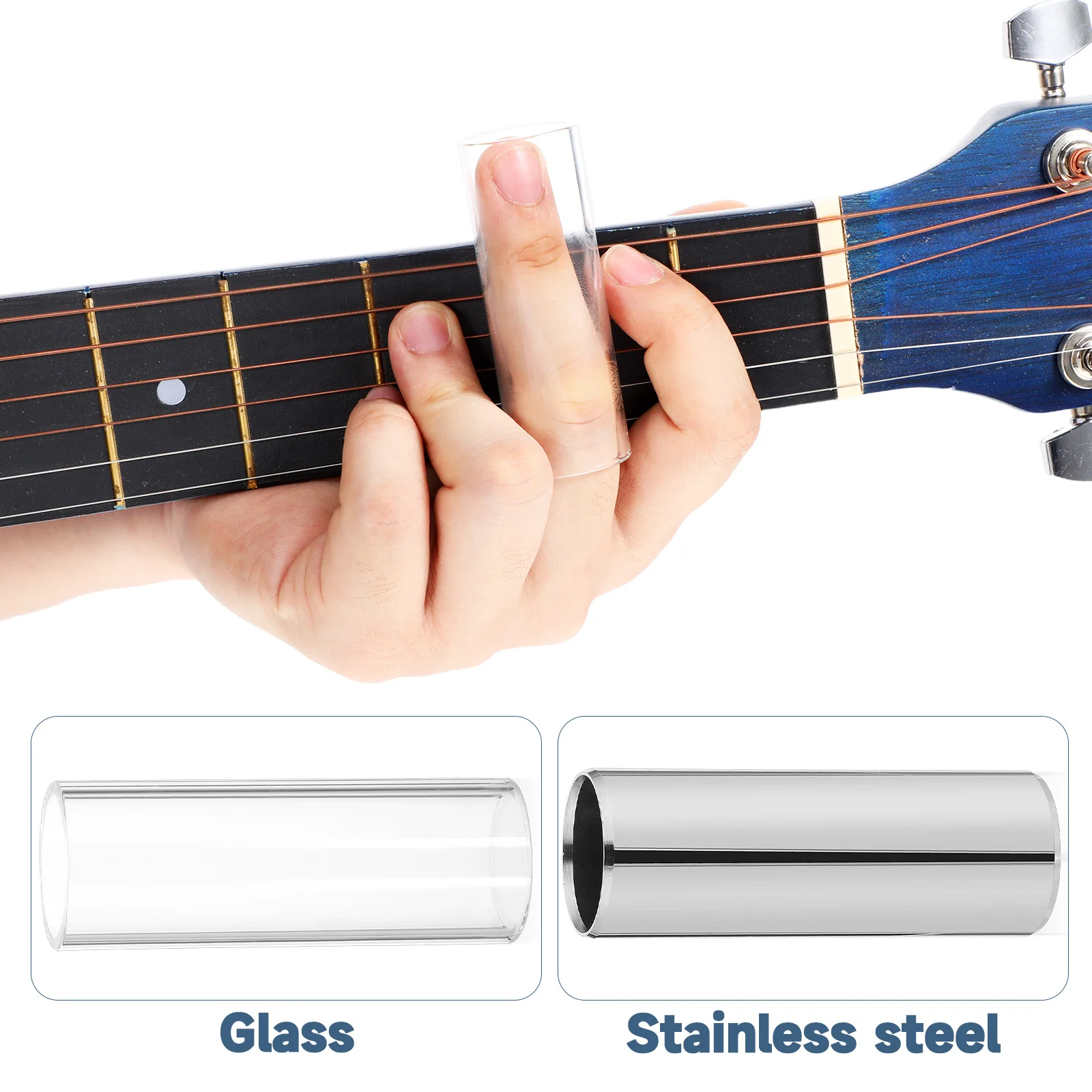 2 قطعة 70 مللي متر زجاج الفولاذ المقاوم للصدأ الغيتار الشريحة لزجاجة متوسطة شفافة الشريحة الحفاظ على التوهج مشرق