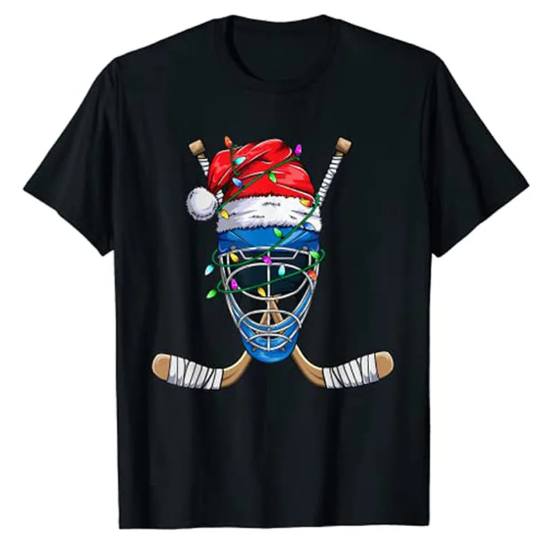 Santa Sports Design for Men Boys Christmas Hockey Player T-Shirt Gifts Y2k Clothes Xmas Holiday Costume Graphic Tee Tops Outfits