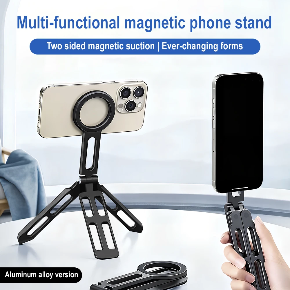 Magnetic Phone Holder Four-axis 360° Rotation Foldable Selfie Stick Aluminum Alloy Portable Pocket Tripod Stand For Vlog Live