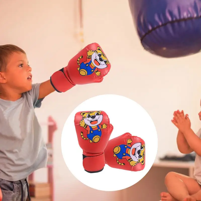 Kids Sparring Gloves PU Leather Breathable Cartoon Pattern Junior Training Mitt Training Boxing Gloves Sparring Punching Gloves