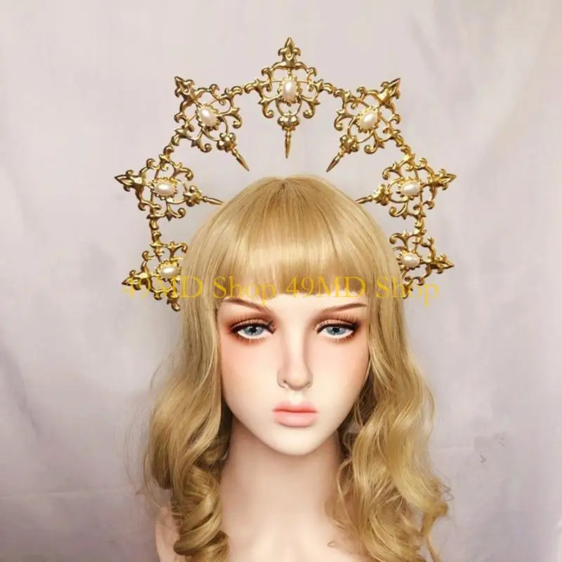 

49MD Halos Crowns Spiked Gold Headband Womens Costume Moon Headpiece