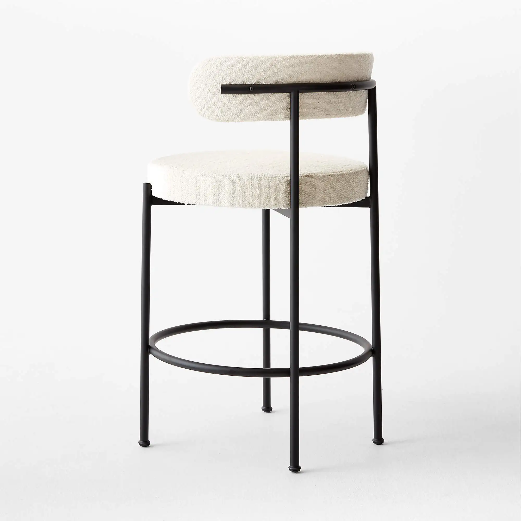 Modern Metal Frame Upholstery Fabric White Boucle Counter Stool Height Bar Stools for Kitchen Dining Room