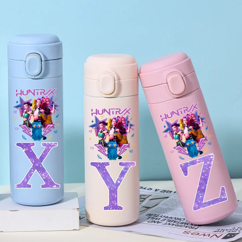 K-Pop رسائل A-Z شيطان الصيادين زجاجة ماء 304 ترمس من الفولاذ المقاوم للصدأ كوب 420 مللي ساجا بنين HUNTR/X رومي ميرا هدايا الطفل #3