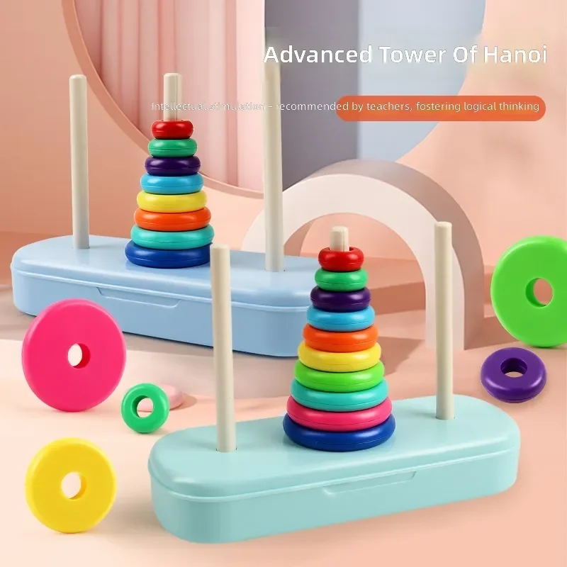 Wooden Hanoi Tower Puzzle Educational Toy for Brain Thinking Logic Training and Cognitive Development Suitable for Primary