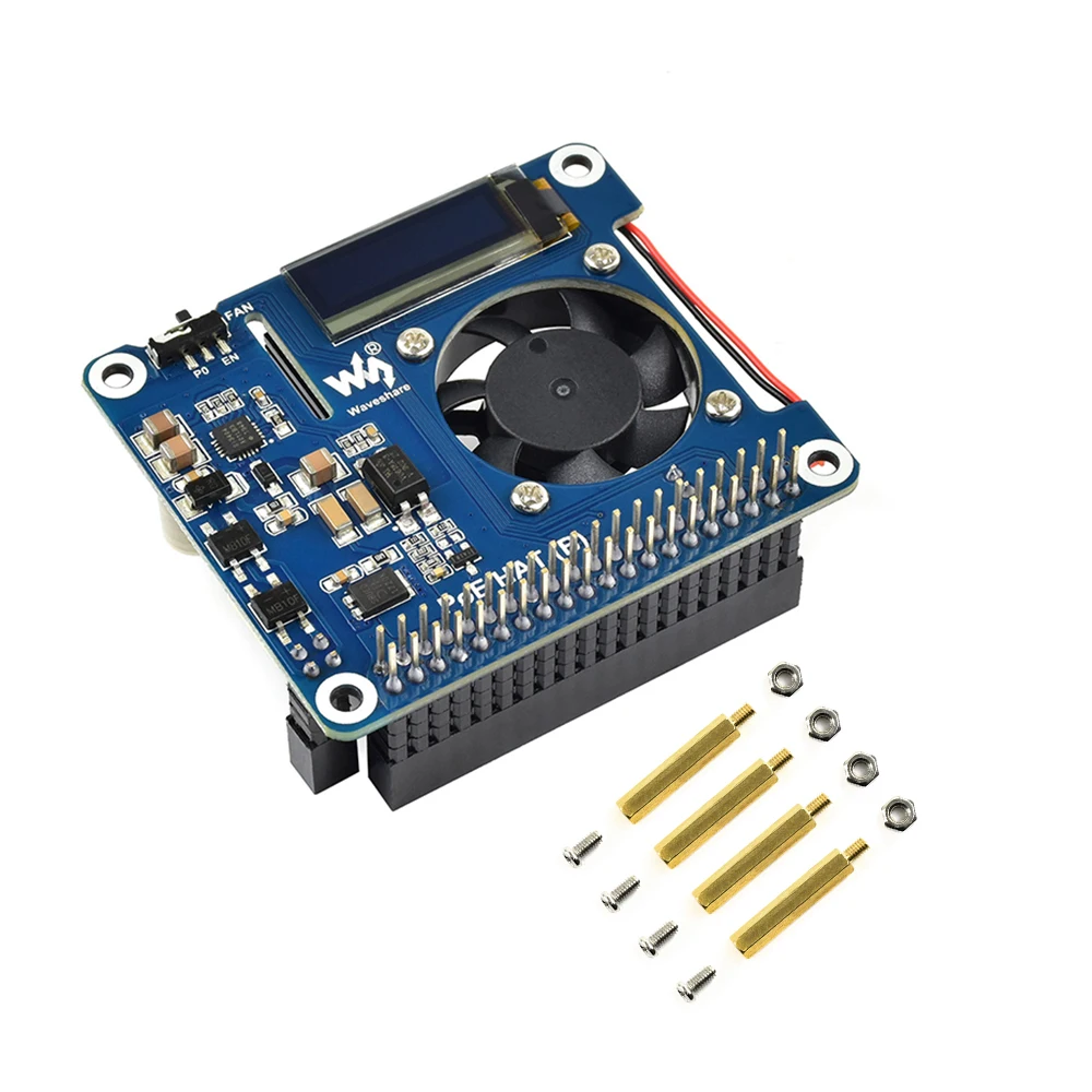 Raspberry Pi Power Over Ethernet Placa de expansión PoE HAT 802.3af con ventilador de refrigeración temperatura OLED para Raspberry Pi 3B + 4B