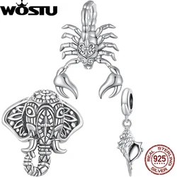 WOSTU 925 Sterling Silver Mystery Scorpion Charm Oxidized Silver Elephant God Retro Pattern Pendant Fit Original Bracelet Bangle