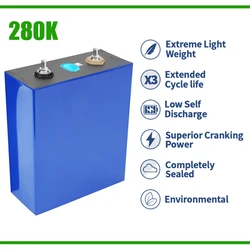 Lifepo4 Power Bank 12V 24V 48V Battery Pack EV 3.2V 280AH 280K Solar Panel Free Bus bar Camping Life Rechargeable Spare Energia