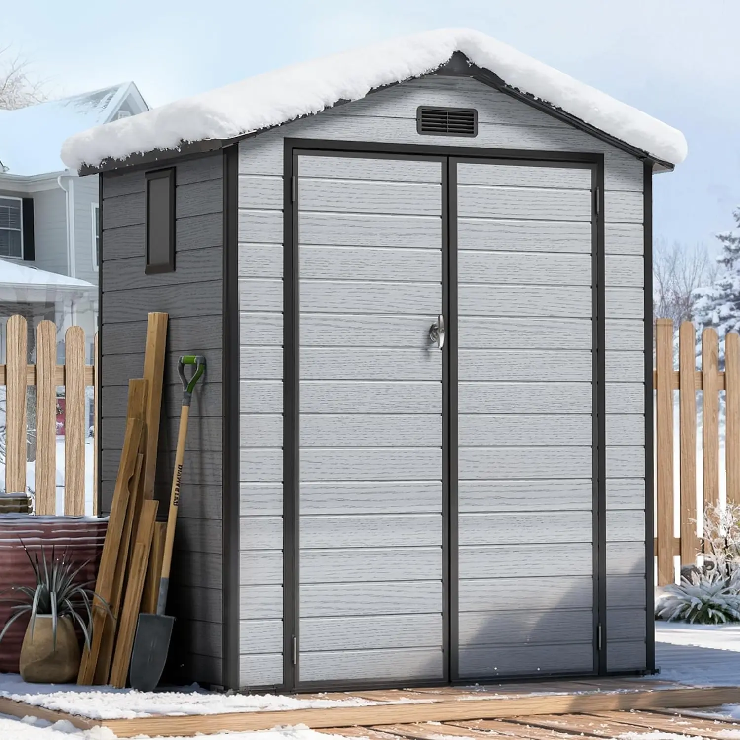 6X4 FT Outdoor Shed, Plastic Storage Shed with Floor & Drainage Channel for Bikes, Furniture, Gardening Tools,, Customized