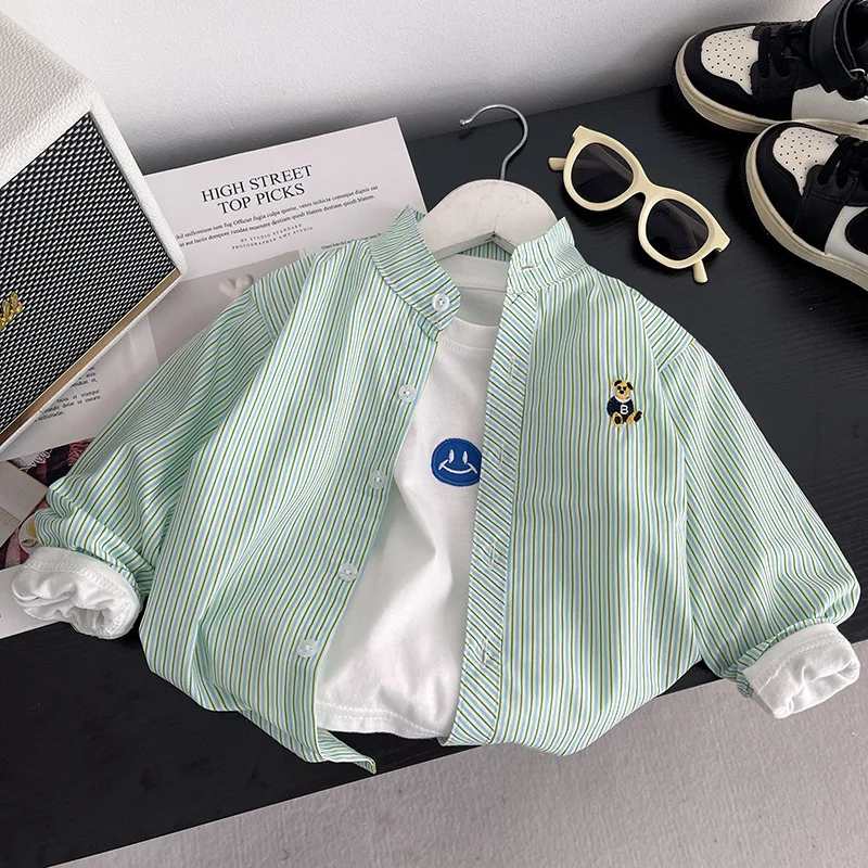 

2025 New Children's Striped Thin Boys Long-sleeved Tops Cardigan Jacket Spring and Autumn Kids Long Sleeve Shirts