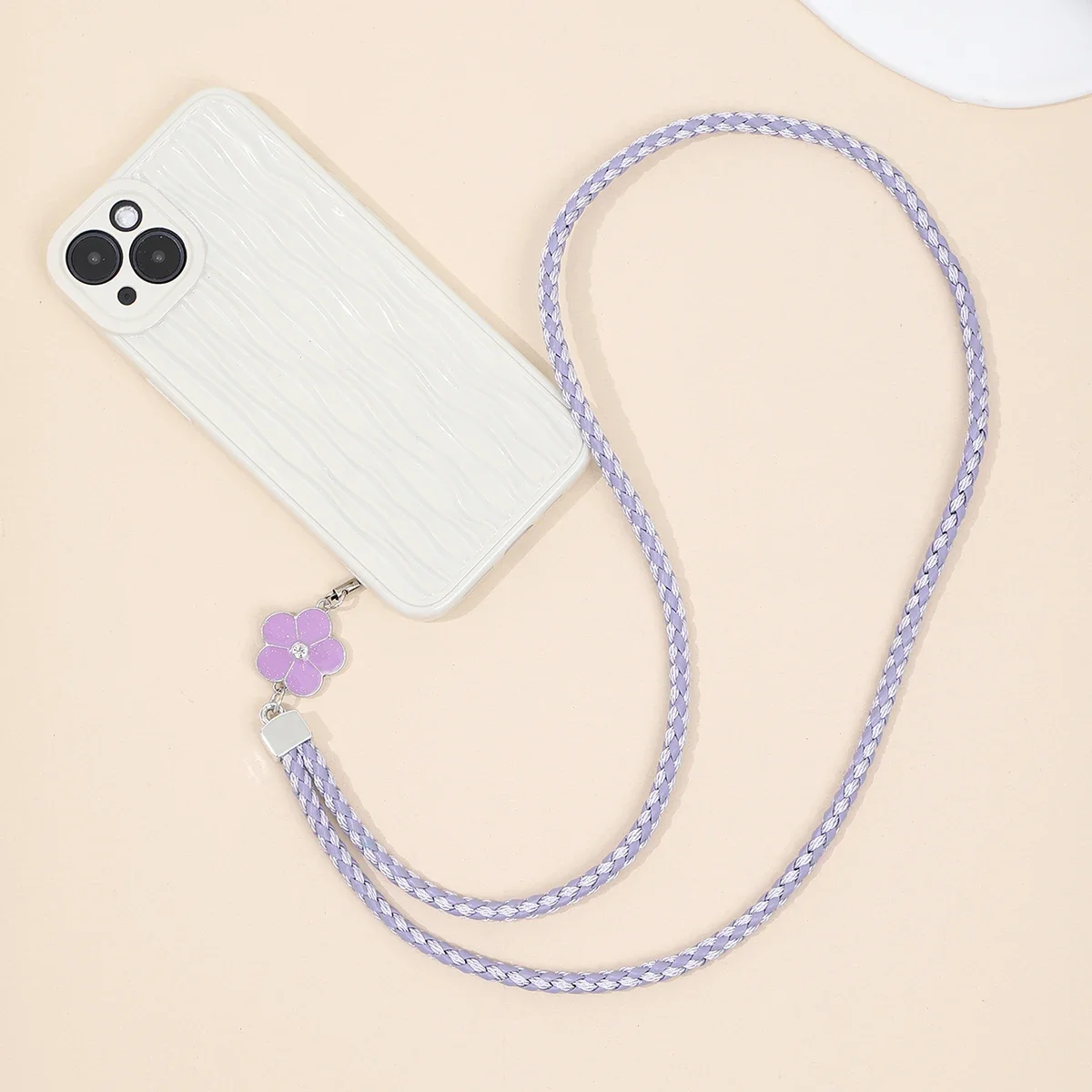 

Красочный тканый веревочный ремешок с двусторонним цветочным подвесом на шею, подвесная веревка для мобильного телефона