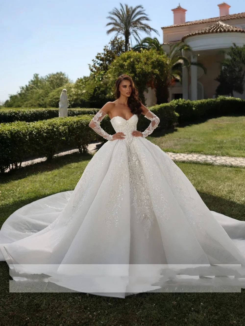 

Свадебные платья Flavinke с индивидуальным дизайном, съемными рукавами, аппликациями из бисера, вырезом в форме сердца, для невесты, Vestidos De Novia