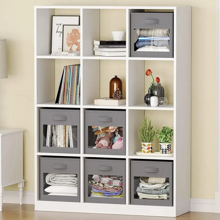 مكعبات تخزين بنوافذ شفافة، مجموعة من 6 صناديق قماش، صناديق سلال قابلة للطي مقاس 11 بوصة للخزانة، رف حجرة أو تخزين مكعب O