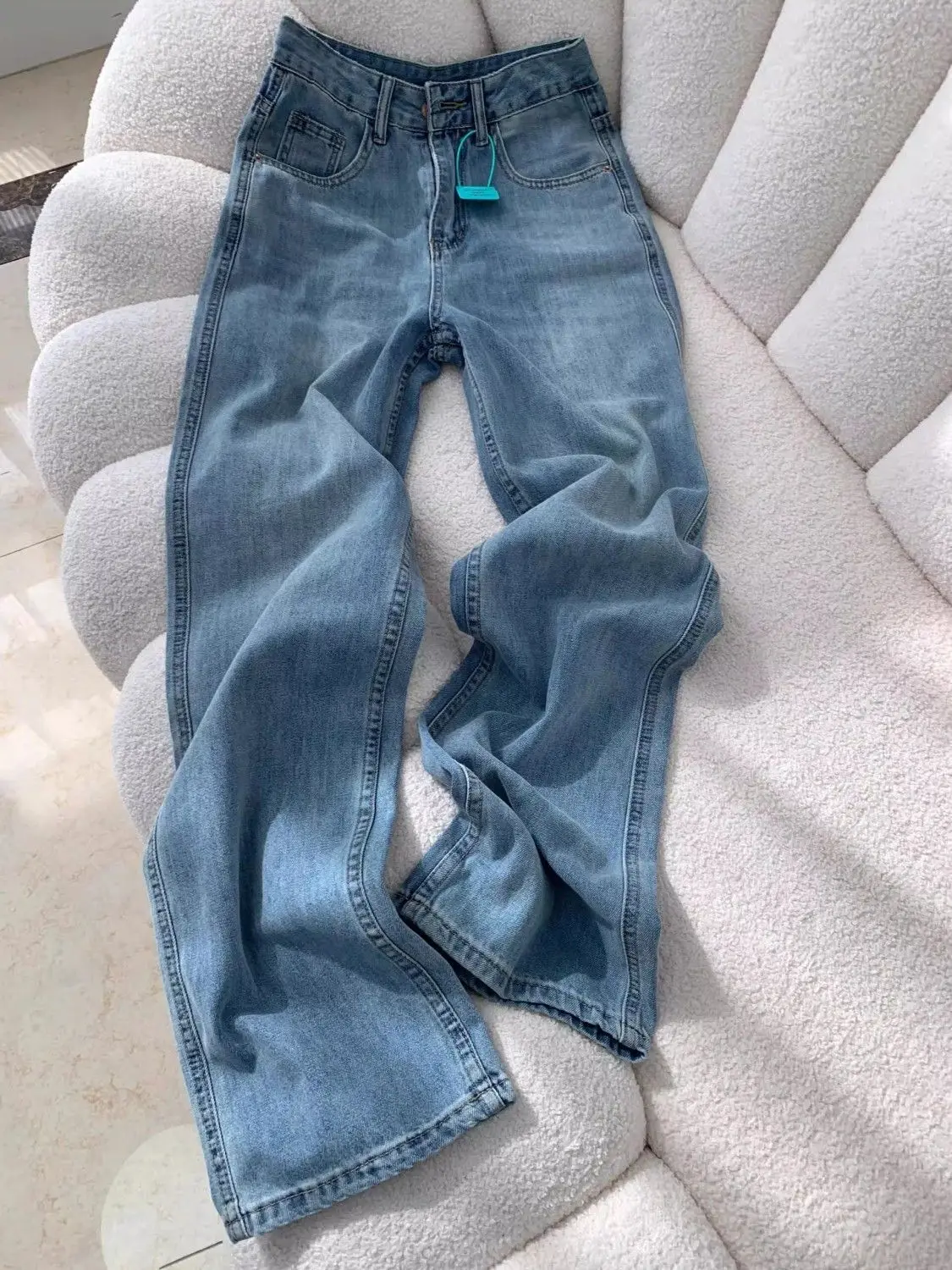 

Wide Leg Jeans Women Denim Straight Pants Floor Length 2025 Streetwear High Waist Pockets Distressed Washed Vintage Trousers