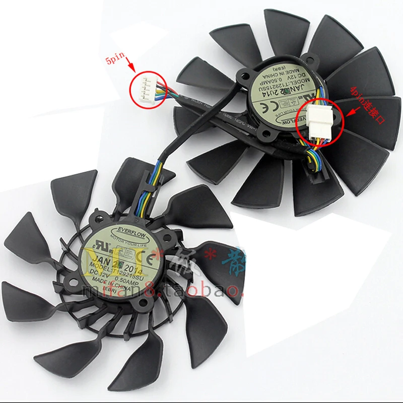 2Pcs/Set 95mm 12V 0.5A T129215SU,Graphics Card Fan,VGA Cooler,For ASUS GTX 780-DC2,GTX 780TI-DC2OC-3GD5,STRIKER-GTX 760-P