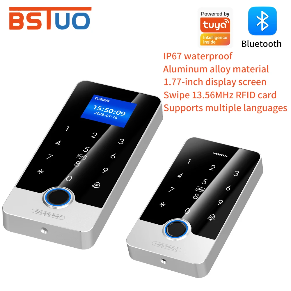 Cerradura de puerta con aplicación Tuya, teclado de huellas dactilares de Metal resistente al agua, sistema de Control de acceso Bluetooth, desbloqueo por aplicación de teléfono en varios idiomas