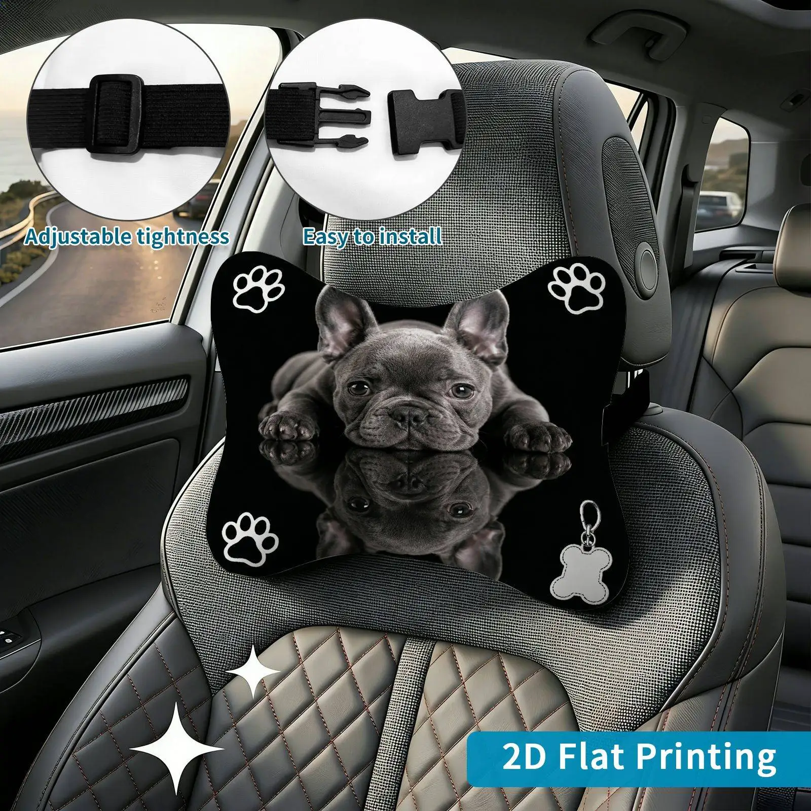 2pcs Dog Paw Bone Car Seat Headrest, Neck Support Cushion, Suitable For All Seasons Of Car Additions, Dog Theme, Travel Neck Pil