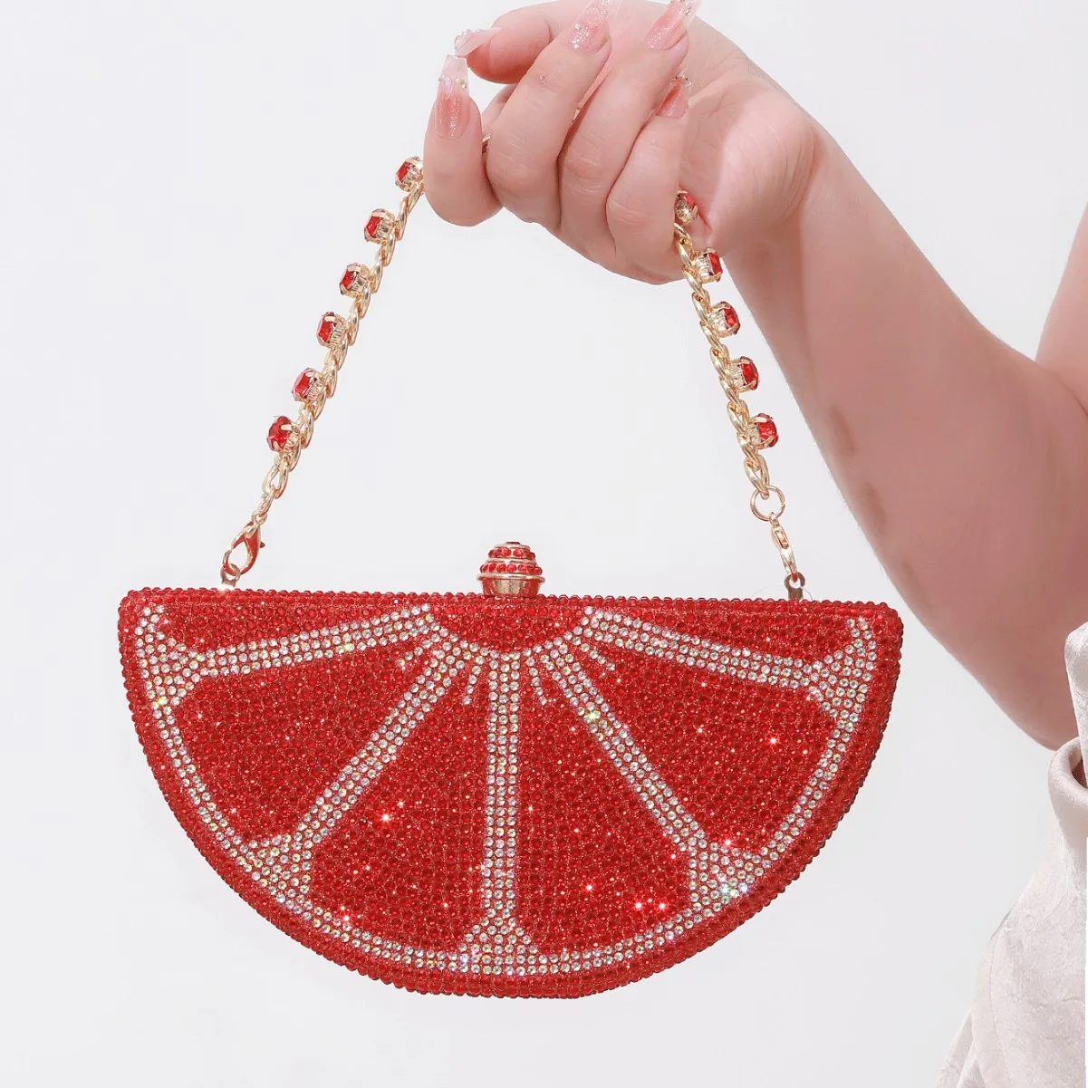 

Trendy Personality Funny Fruit Watermelon Handbags For Women Fashion Shining Rhinestone Party Evening Bags Chain Shoulder Bag