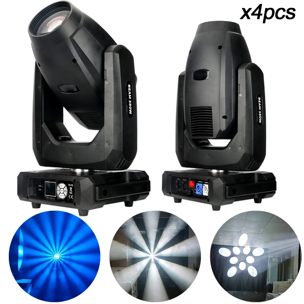 

4Pcs/Lot 380W Moving Head Spot Beam Wash 3in1 Moving Head Light Wedding Party Stage Effects DMX Disco Professional DJ Lighting